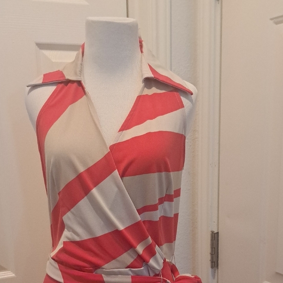 MSK CORAL AND CREAM MAXI DRESS SZ MED NWT - Picture 2 of 10